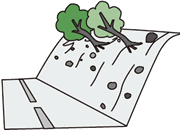 イラスト:斜面に倒れそうな木や崩れそうな土砂がある